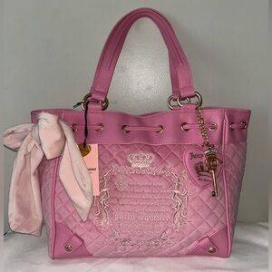 NEW! NWT JUICY COUTURE Velour Juicy Tale Tote Bag in Cherry Blossom Pink